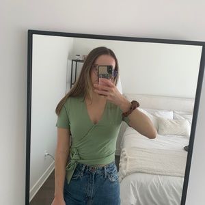 Simons green faux wrap top